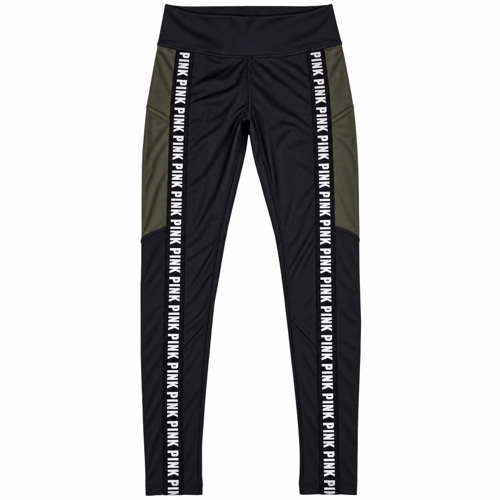 pink victoria secret Cozy leggings Black Green Color Metallic Logo pockets Xs